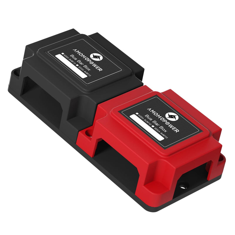 400A Busbar 12V-48V DC Heavy Duty Copper Power Distribution Block 8XM10 (3/8") Terminal Studs Positive Negative Independent Module with Cover Battery Bus Bar for Car RV Truck Boat (Red&Black)