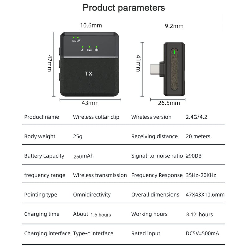 SX8 Wireless Microphone for USB & Micro & iPhone Intelligent Noise Cancellation Ultra-Long Life HD Radio (1 Receiver + 2 Transmitters) SX8 Type C1+2