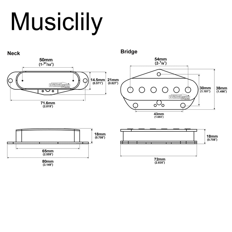 Wilkinson Vintage Alnico 5 Tele Single Coil Pickups Neck Bridge Pickups Set for Fender Squier Telecaster Electric Guitar