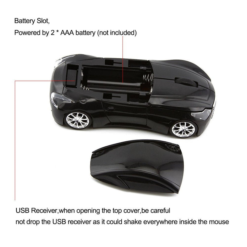 ECOiNVA Wireless Sports Car Mouse Desktop Laptop Computer Optical Mouse Mice AAA Battery Nano USB 2.4GHz Gaming Mouse (Black) Black