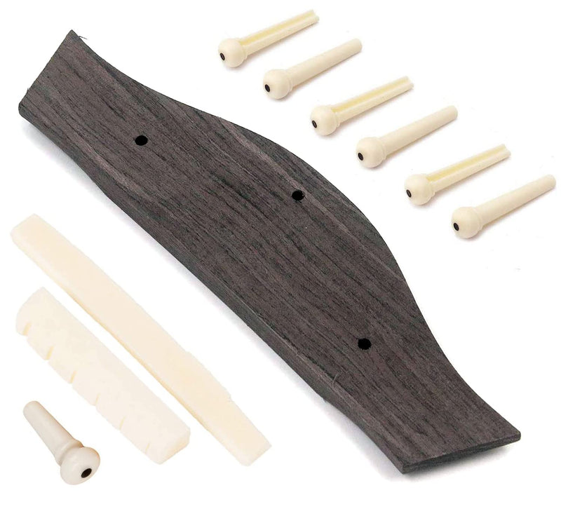 [AUSTRALIA] - Guitar Parts Accessories Set Guitar Rosewood Bridge Pins Saddle Nut Tuning Pegs (3 Left + 3 Right) 6 String Replacement for Acoustic Guitar Silver B 