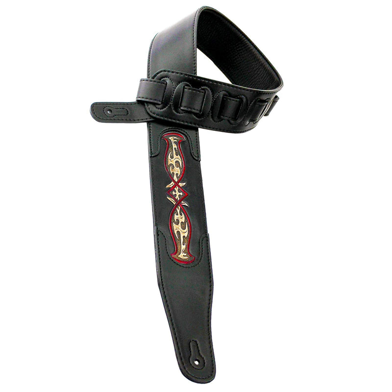 Walker & Williams CVG-103 Black Padded Guitar Strap Hand Tooled Celtic Design