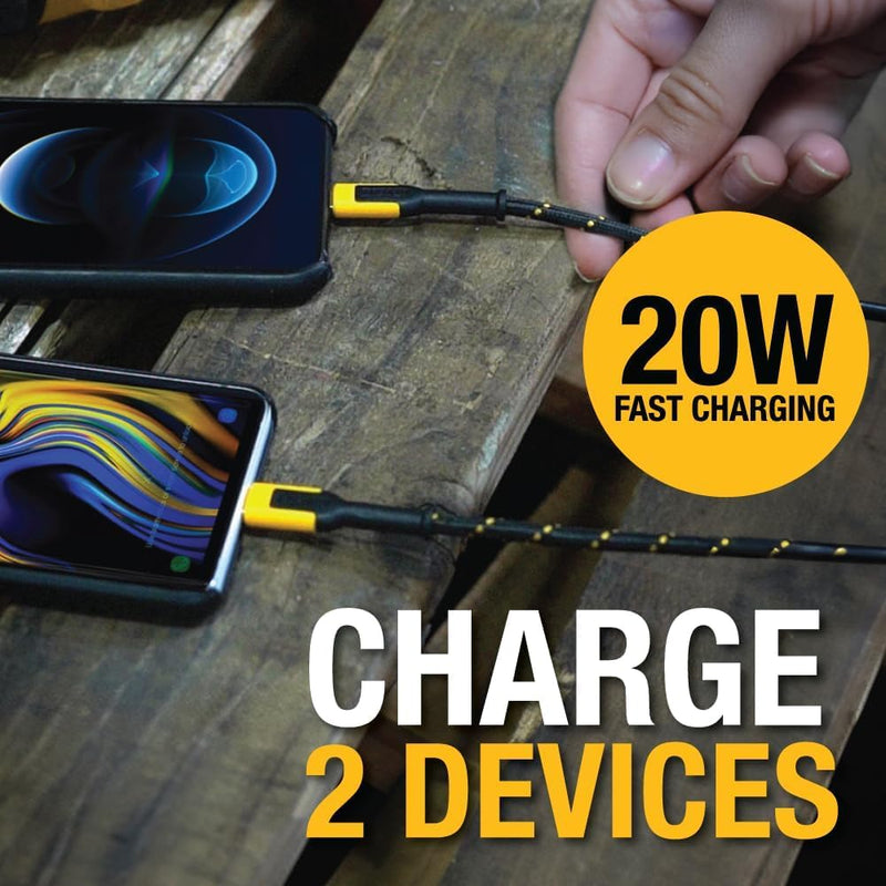 DEWALT Heavy Duty NeverBlock 20W Type C Charger & 6ft USB C Cable | 20W Type C Fast Charger and Heavy Duty 6ft USB C Cable, Complete Charging Solution