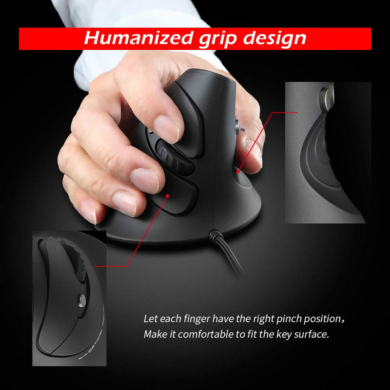 Zelotes Vertical Ergonomic Mouse,3200DPI Computer Mouse, 6 Buttons,LED Optical Wired Mouse Corded Mice for Computer, Laptop, PC – Black