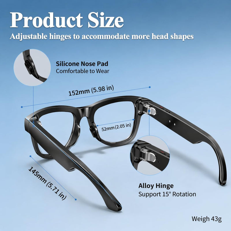 AI Smart Glasses with 8MP 4K Camera Glasses, 2026 1200P Video Recording Glasses for Women & Men, 139 Languages Real-Time Translation, Voice Assistant, Open-Ear Audio for Travel, Meetings & Vlogging