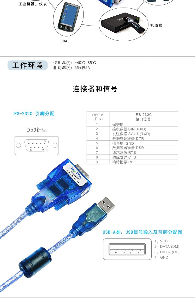 UTEK UT-8801 1.5M Length USB to RS-232 Converter ver2.0(1-Port USB to RS-232 Serial Converter with ESD Protection)