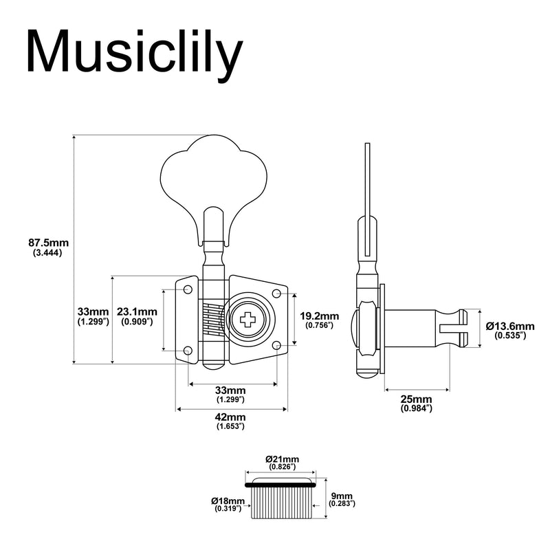 [AUSTRALIA] - Musiclily Basic 4-in-line 24:1 Ratio Open Gear Machine Heads Tuners Tuning Pegs Keys with Clover Button for Electric Bass, Chrome 4R Chrome 