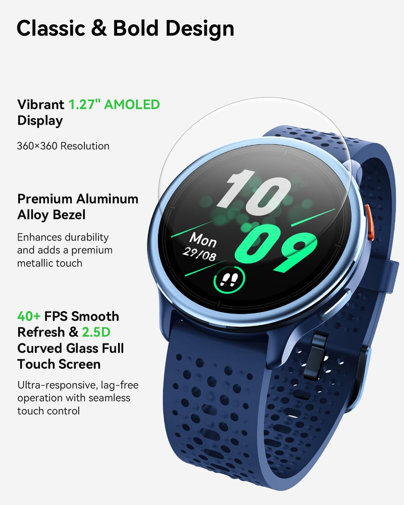 Quican Smart Watches for Women & Men, Compatible with iPhone & Android | 1.27" Fitness Tracker with Bluetooth Calling, AMOLED Display, Heart Rate & Sleep Tracking, 2 Bands, Perfect Smart Gift