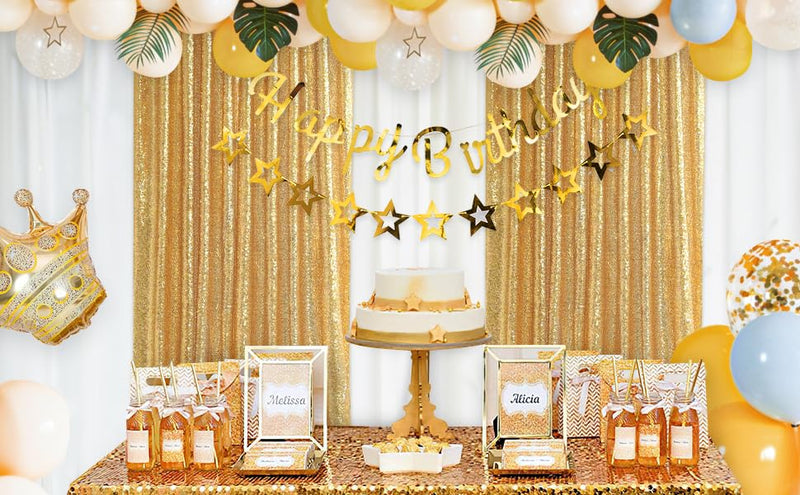 Gold Sequin Backdrop Curtain Panels Stage 2 Pieces 2FTx8FT Wedding Party Background Drapes Gold 2 pcs-2ftx8ft