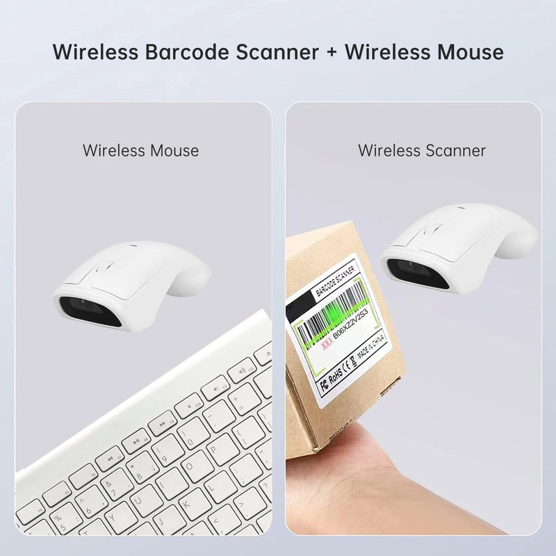 [AUSTRALIA] - New Wireless Mouse Barcode Scanner, 2-in-1 Design 2D Handheld Barcode Scanner with Wireless Mouse Functions for POS System,Store,Supermarket, Warehouse.(Black) M3 White 