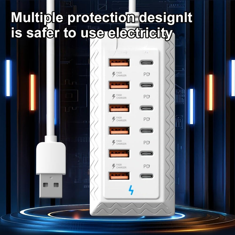12-Port USB Hub, Compact Multi-Device Interface Station for Laptops, Tablets and Electronics Home Office Use