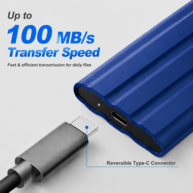 External Hard Drive,Slim External SSD, Portable External Solid State Hard Drive Compatible with PC, Mac, Laptop -Blue 1TB