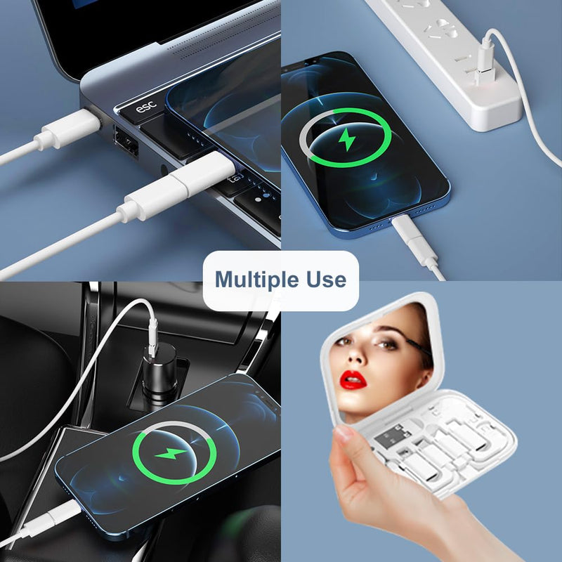 [AUSTRALIA] - USB-C to USB Adapter, USB C Male Cable Box Contains Makeup Mirror/USB C Cable/Micro USB to USB C/USB A to USB C, Cell Phone OTG Adapters for iPhone 14/15, Google Pixel, Samsung Galaxy White 
