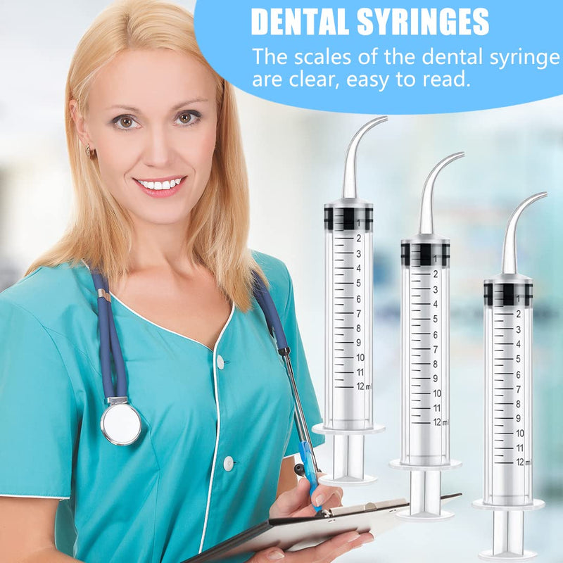 Syringe 12 ml Plastic Curved Syringe Mouth Syringe Dental Irrigation Syringe Wisdom Teeth Syringe for Oral Dental Care Cleaning