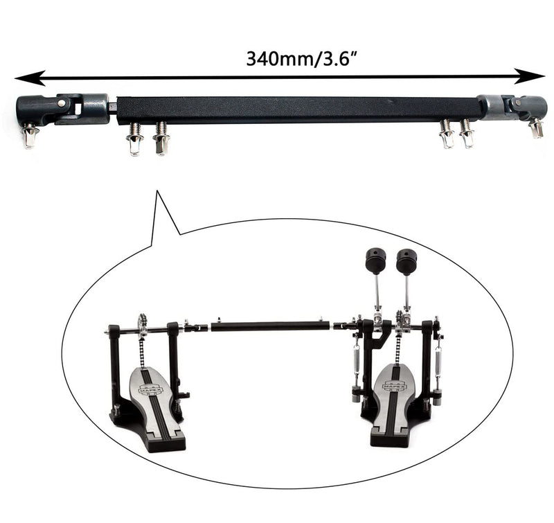 Double Kick Drum Pedal Drive Shaft Steel Bass Drum Pedal Linkage Connector Arm for Drum Kit Percussion Instrument Parts (Black) Black