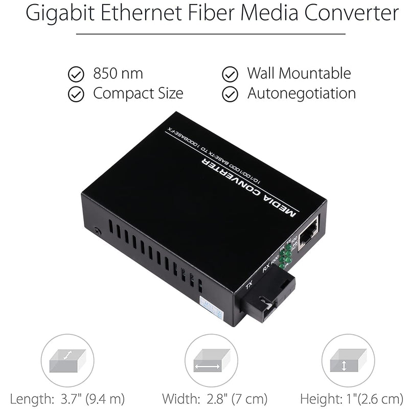 A Pair 2 Pack SC Single Mode Gigabit Ethernet Media Converter 10/100/1000Mbps Bi-Directional Single SC Fiber Ethernet Transceiver up to 20km RJ-45 Port 10/1000Base-TX to 1000Base-FX 1310-nm Single-Mode SC Single Port