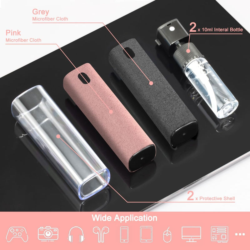 [AUSTRALIA] - 2 Pack Screen Cleaner Spray and Wipe for Laptop Monitor and Car Screens, Phone Touchscreen Mist Cleaning Kit for Cellphone, Tablet, PC, Computer, LCD, Eyeglass, iPhone, iPad, Mac Pro - Grey and Pink Grey, Pink 