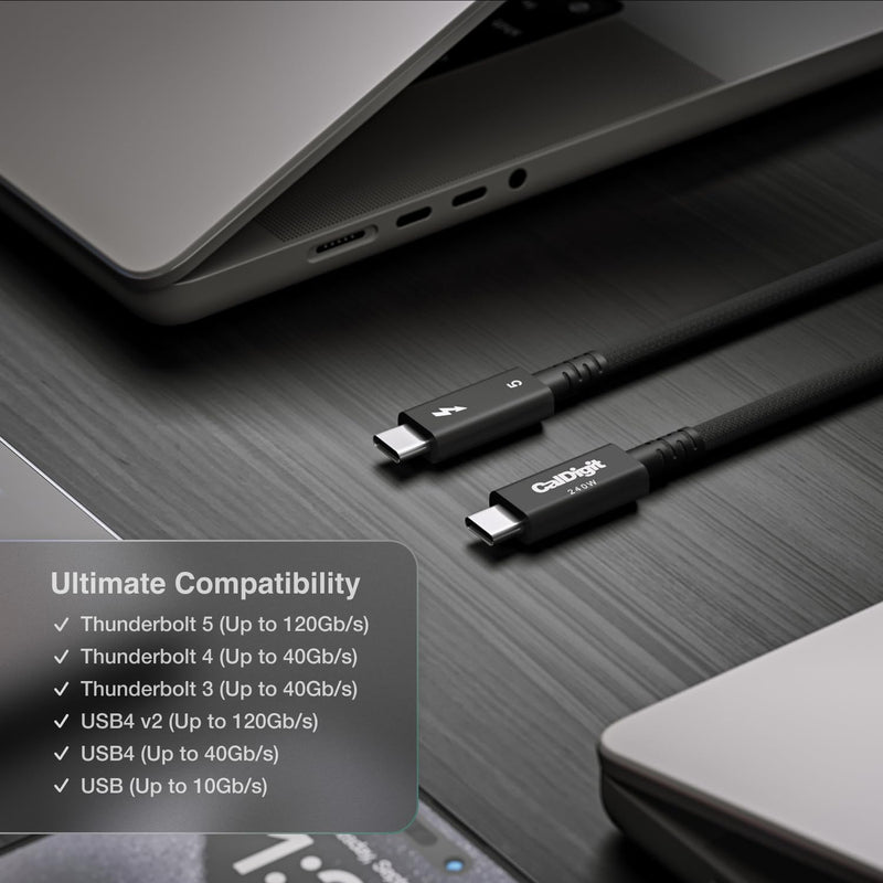 CalDigit Thunderbolt 5 Pro Braided Cable - 120Gbps 240W Power Delivery, Compatible with Thunderbolt 3, 4, USB4 Type C, MacBook Pro, iMac, iPhone 17 Max, Black (1m/3.28ft/39.37") 39.37 Inches