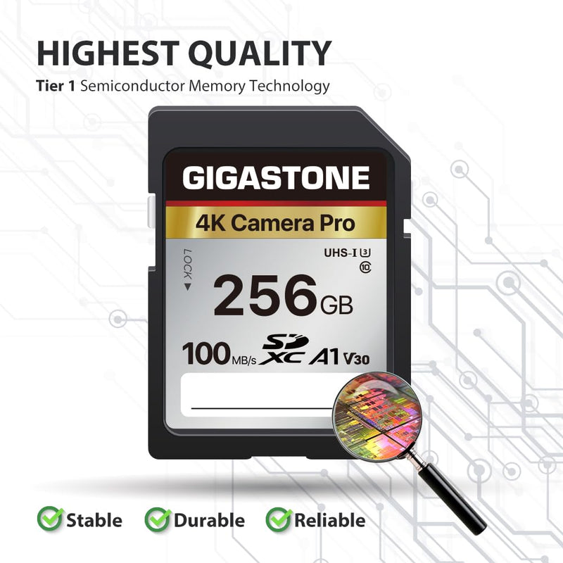 Gigastone 256GB SDXC Memory Card 4K Pro Series Transfer Speed Up to 100MB/s Compatible with Canon Nikon Sony Camcorder, A1 V30 UHS-I Class 10 for 4K UHD Video 256 GB