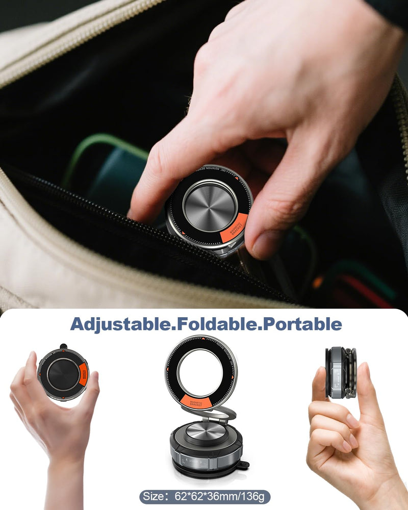 360° Adjustable Vacuum Suction Bracket For MagSafe Car Mount,Zinc Alloy Vacuum Magnetic Phone Holder,Cell Phone Holders For Car/Home/Travel,Suction Car Mount For iPhone 17/16/15/14/13/Android