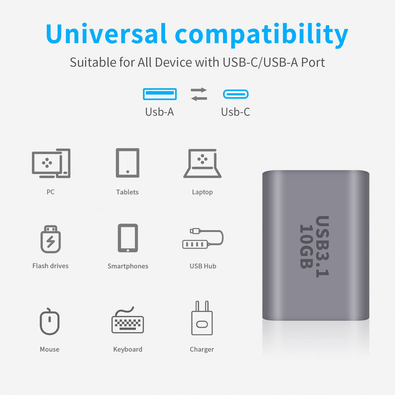 [AUSTRALIA] - Poyiccot USB A to USB C Adapter, 2Pack USB C Female to USB Female Adapter, 10Gbps USB A Female to USB C Female Adapter Bi-Directional (USB 3.1 Type C Gen2) Compatible for iPhone, MacBook Pro, Laptop USB A to USB C Extender-2pack 