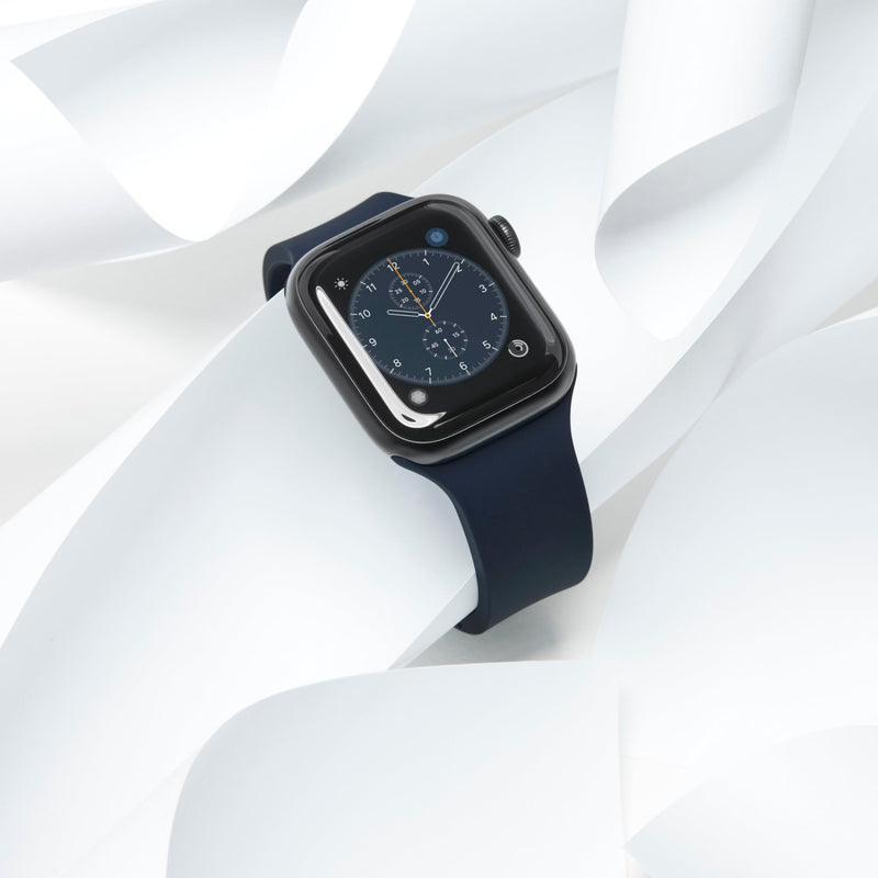 Archer Watch Straps - Custom Fit Silicone Straps for Apple Watch 44/45/46/49mm Midnight Blue, Gray Clasp