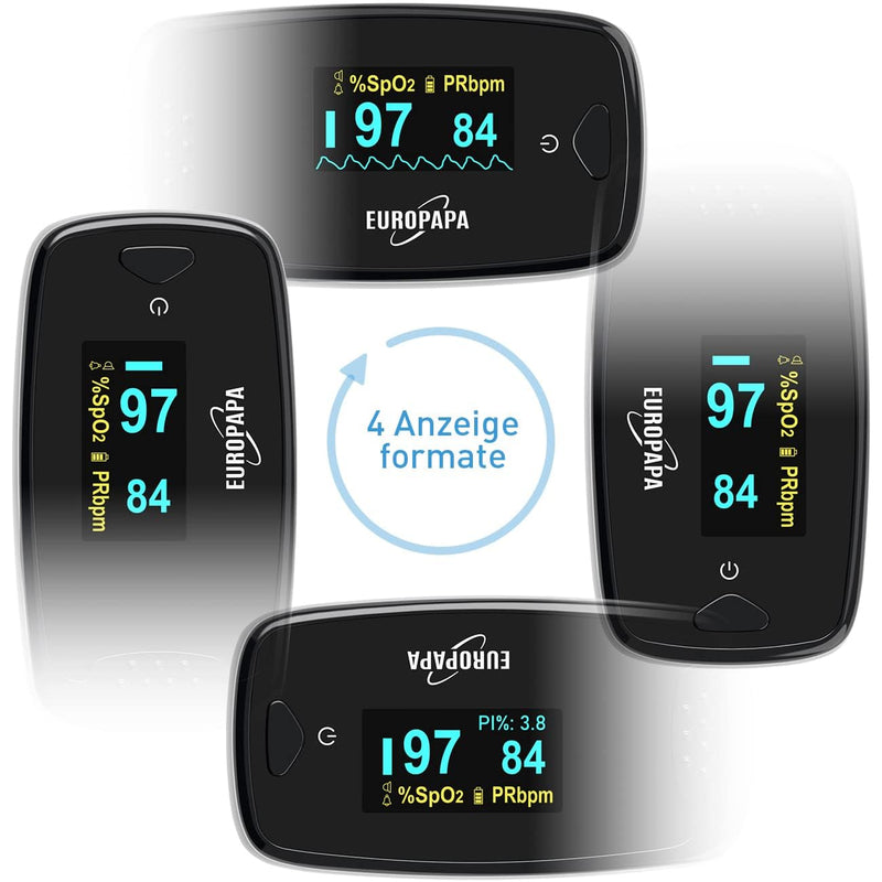 EUROPAPA Pulse Oximeter, Finger Pulse Oximeter, Ideal for Quick Measurement of Oxygen Saturation (SpO2), Simple Heart Rate Monitor for Adults, OLED Display (Black) black