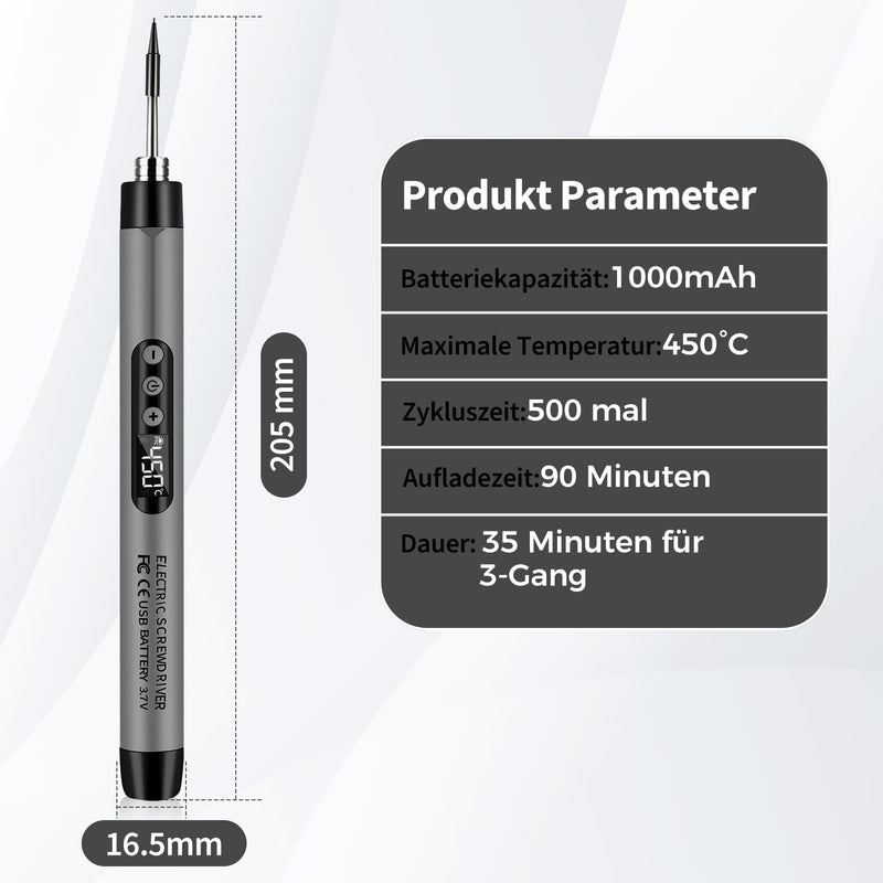 [AUSTRALIA] - KKMOL Battery Soldering Iron Set, USB Rechargeable Soldering Iron with LCD, Temperature Adjustable 330 °C - 450 °C, 3 Soldering Tips, Soldering Wire, Soldering Paste, Professional Safe Complete Gray 