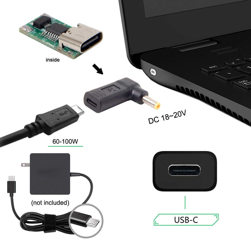 CY USB 3.1 Type C USB-C to DC 5.0x1.0mm Adapter Emulator Trigger 90 Degree Angled Yellow Connector