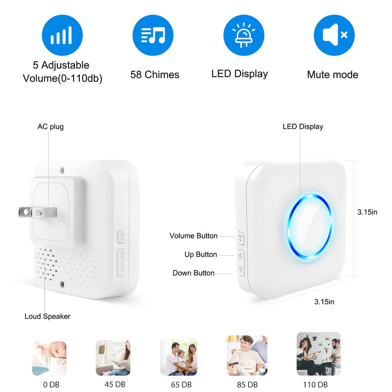 Caregiver Pager Wireless Call Button for Elderly Life Alert Home Emergency SOS Call Alert System Nurse Call Bell for Patients/Seniors/Disabled