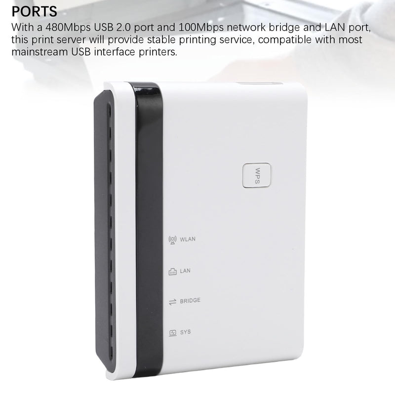 GOWENIC USB Print Server, 10 100Mbps LAN Bridge Wireless Wired Standalone Print Server Support 4 Printers Plug and Play, with 480Mbps USB 2.0 Port, for 7 8 10 11 OS X (US Plug) US Plug