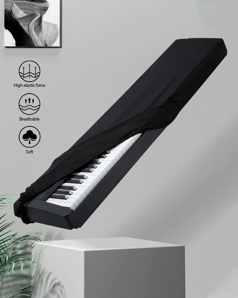 Piano Keyboard Dust Cover - 88 Keys Stretchy Adjustable Electric Piano Music Keyboard Cover for Durable Elastic & Cord Lock, Full Cover Elastic Music keyboard Protector Covers Black