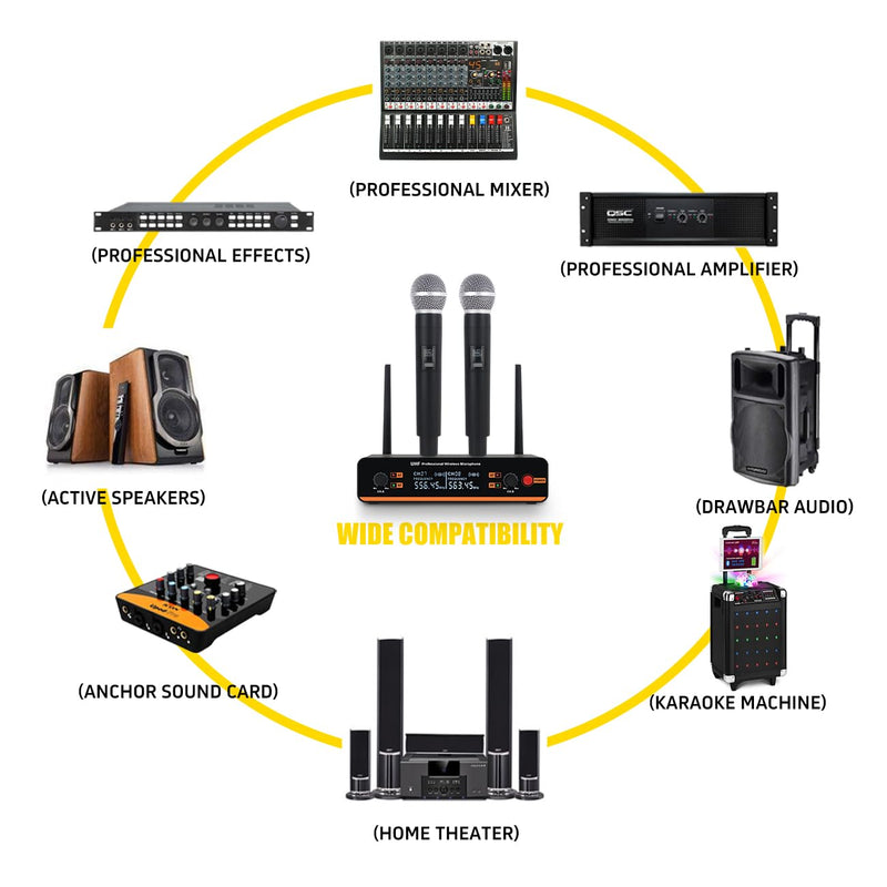 D20 Professional Wireless 2 Handheld VHF 230-250 MHZ Microphone System 100m distand for Karaoke,Party, Speech (D20-2) D20-4