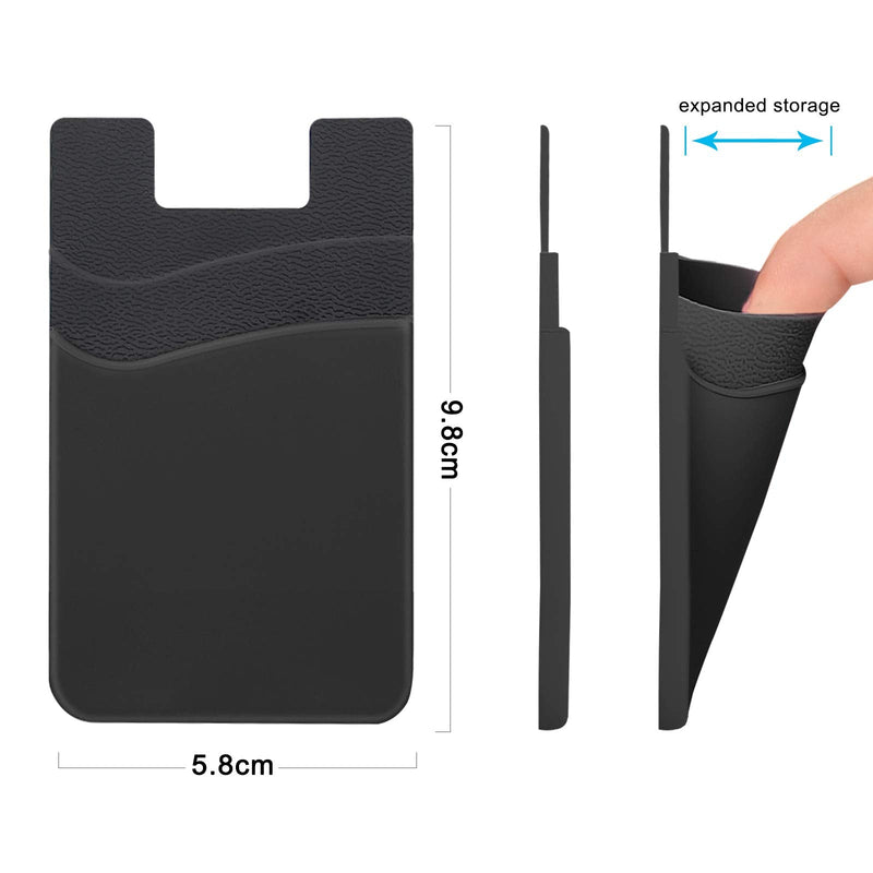SS Card Holder for Back of Phone, Phone Wallet Stick-on Credit Card Sleeve Pocket Silicone Cell Phone Pouch Compatible for iPhone,Samsung Galaxy and Most SamrtPhones 4 Pack Black+White+Gray+Pink
