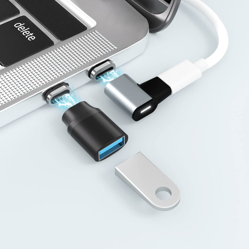 USB C to USB Adapter Magnetic Connector + USB C Magnetic Adapter Right Angle PD 100W Data Transfer Compatible with MacBook Pro/Air/ Type C Devices