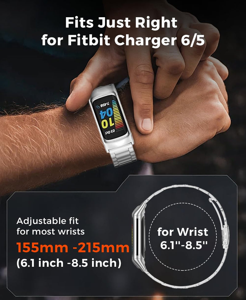 Titanium Watch Metal Band Strap for Fitbit Charger 6 & 5 Men | 40% Lighter than Steel,Hypoallergenic,Corrosion Resistant,Durable,Fits wrist 5.9"-8.6",Length Adjustable,Secure Clasp black Fitbit charger 6/5