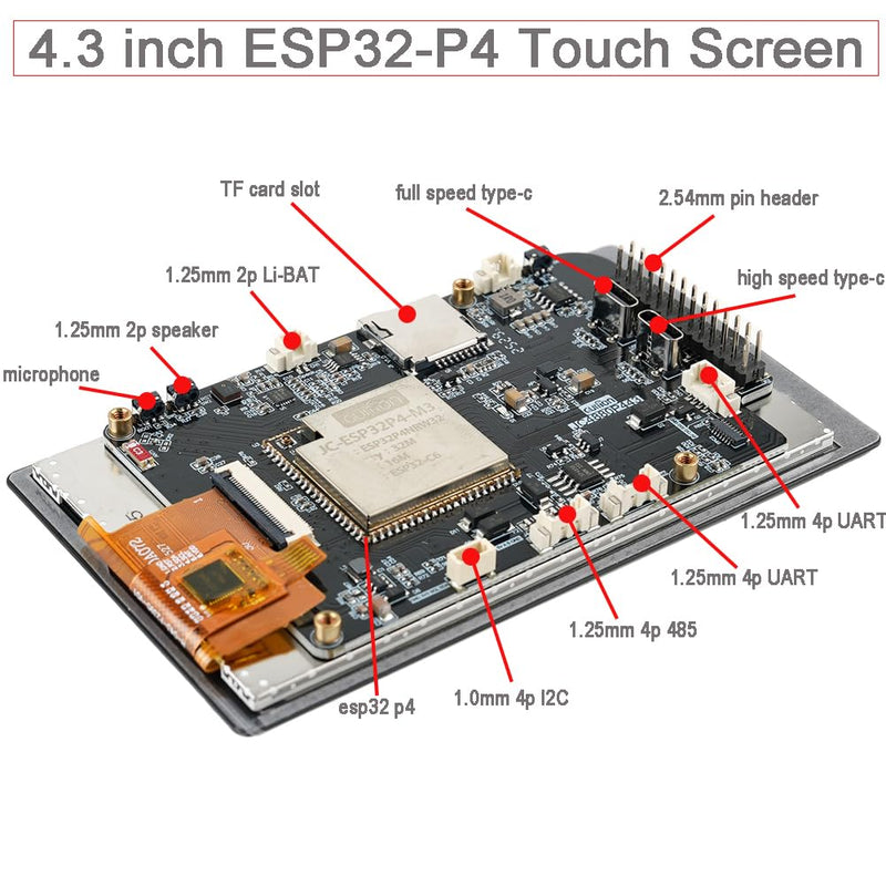 4.3 inch ESP32-P4 Display Capacitive Touchscreen IPS LCD ESP32P4 | 4.3 inch ESP32-P4 Display JC4880P443C_I_W Capacitive Touchscreen 800x480 IPS TFT LCD ESP32P4 Development Board, no Case