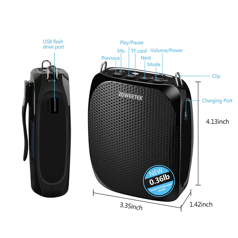 [AUSTRALIA] - ZOWEETEK Original Voice Amplifier for Teachers with 2 Microphones, Wireless Voice Amplifier Microphone Headset, Portable Speaker Megaphone for Classroom, Training, Teaching, Yoga, Meeting, Speech Black 