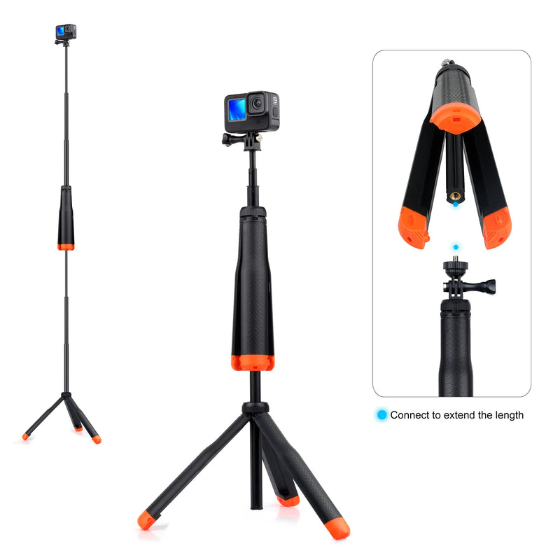[AUSTRALIA] - GEPULY Waterproof Telescopic Selfie Stick Floating Hand Grip Tripod for GoPro Hero 10 9 8 7 6 5 4 3 2, Fusion, Max, OSMO and Most Action Cameras - Features as Floating Pole, Hand Grip, Monopod, Tripod Floating Tripod Pole for Action Camera 