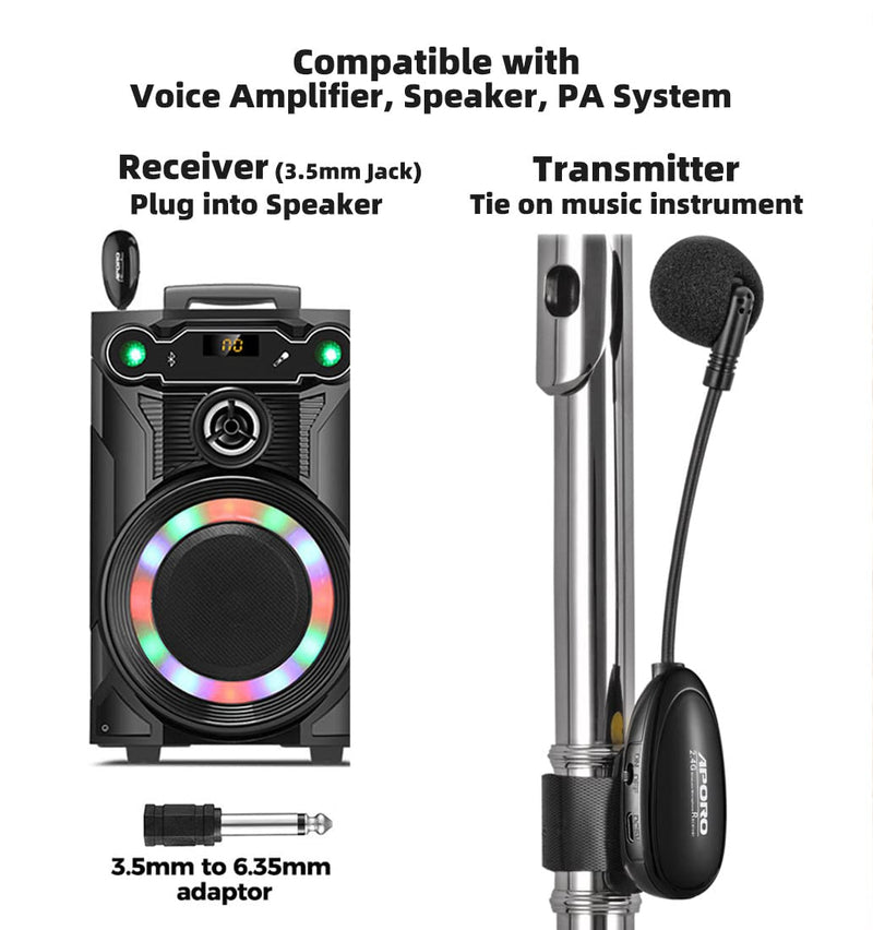 2.4G Wireless Flute Microphone Tie on Music Instruments Microphone, Wireless Receiver and Transmitter, for Flute and More