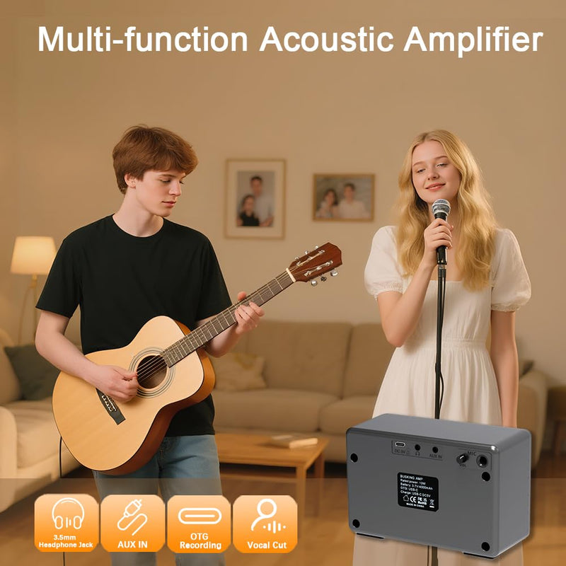 Yuer BA-10Pro 10W Acoustic Guitar Amp, Portable Vocal & Guitar Amplifier with Digital Delay/Reverb Effect Headphone Jack/OTG Wireless Small Guitars Amp for Recording, Practice, Travel with Carry Bag