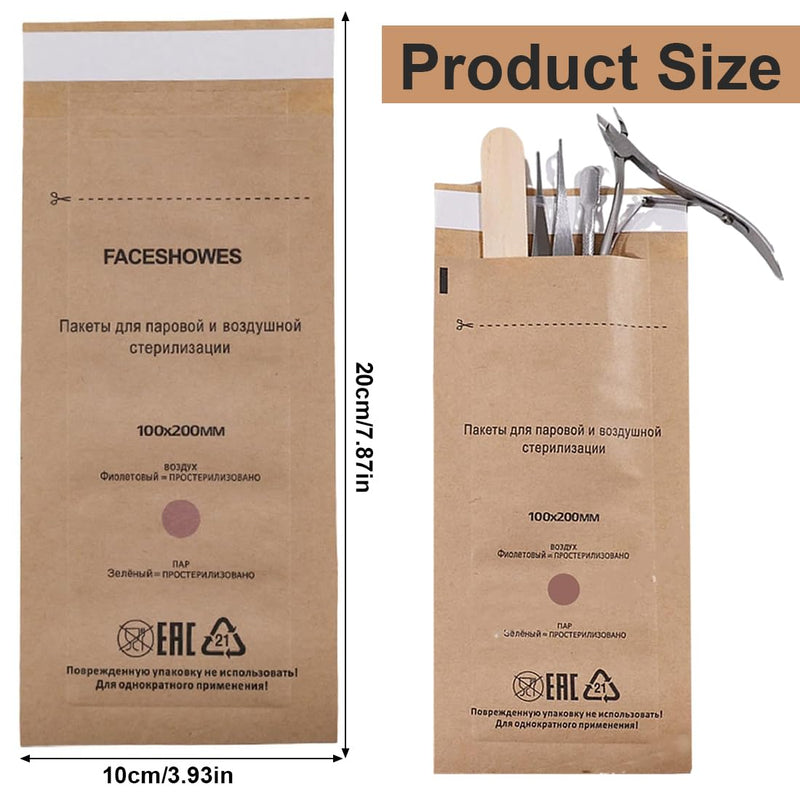 WUSJCOF Autoclave Sterilization Bags, Manicure Sterilization Bags, Self-Adhesive Paper Bags for Disinfecting Nail Tools, 100 x 200 mm, Pack of 50