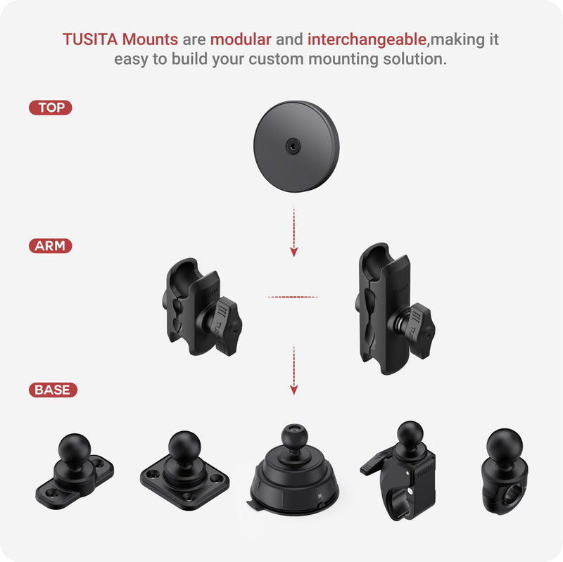 TUSITA 1" Ball Magnetic Car Phone Holder with Double Socket Arm Compatible with iPhone Magsafe, for Ram Mount B Size Base
