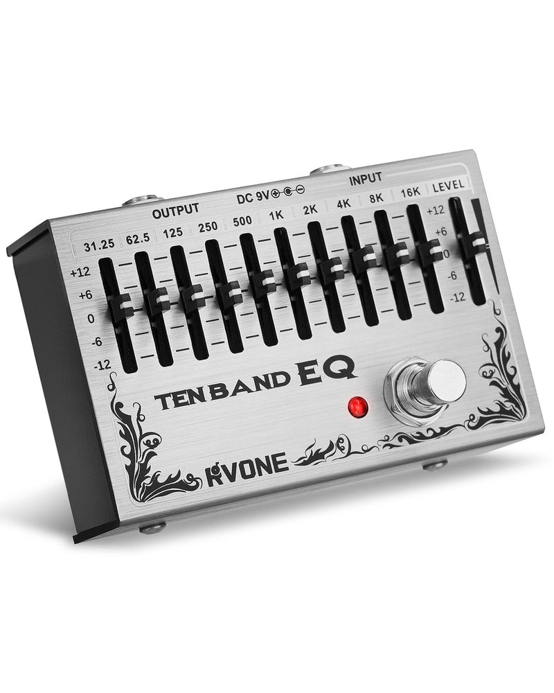 10-Band Equalizer Pedal | Low-Noise EQ Pedal for Guitar, Bass & Pedalboards | True Bypass for Pure Signal Effects Chain | Live Stage, Studio Recording & Mixing (31.25Hz–16kHz ±12dB) | Portable