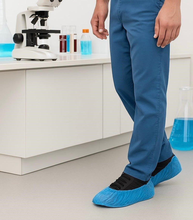 ARESO Disposable Shoe Covers with Elastic Band, Waterproof Overshoes, Blue Overshoes, Disposable Pack of 100