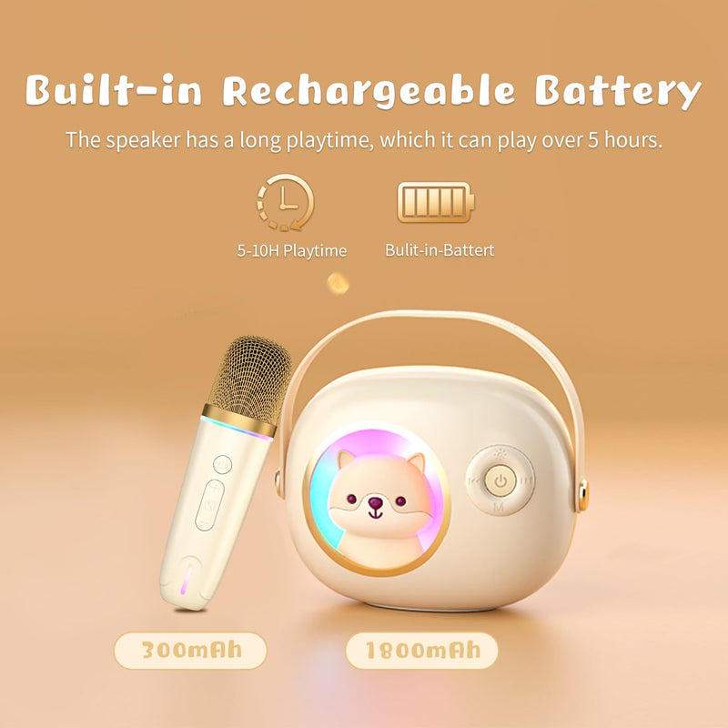 K9 Cute Space Bear Mini Karaoke Machine for Kid, Rechargeable 1800mAh Portable Bluetooth Karaoke Speaker with Wireless Microphone & RGB Light for Girls Boys Family Home Party