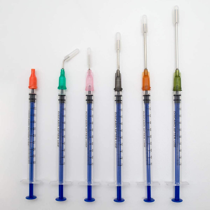 Syringe Set with Blunt Needles, 1ml, 3ml, 5ml, 10ml with 14g, 15g, 16g, 18g, 20g Blunt Needles and Syringe Cap for DIY Craft Refill Glue, Industrial Applications (8 Pieces) Pack of 8