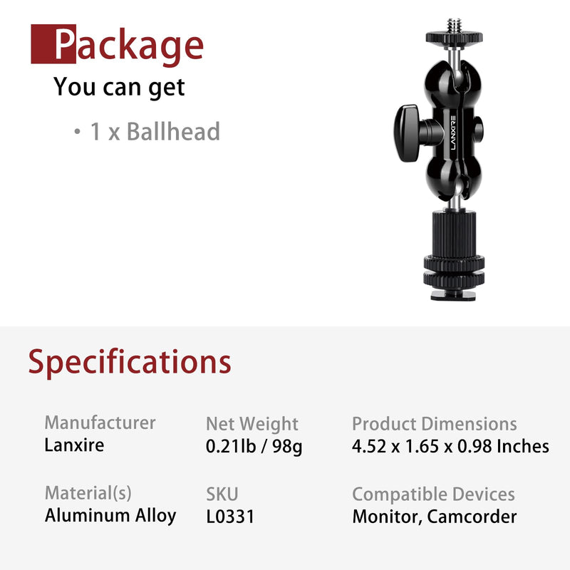 [AUSTRALIA] - 1/4" Screw Double Ball Head Magic Arm, Camera Hot Shoe Mount Adapter, Double Nut with 1/4" and 3/8" Aluminum Alloy Tripod Screw Flash Shoe Mount for Microphone, Monitors, LED Light 