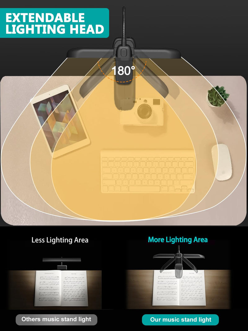 Vekkia 64 Led Rechargeable Music Stand Light, Folding Clip On Piano Lamp, Portable Professional 5 Brightness×3 Color Temperature, Perfect for Grand Piano, Book Reading.