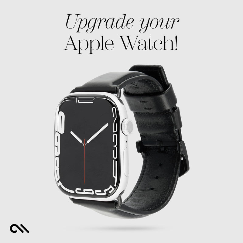 Case-Mate Apple Watch Band for Men and Women - Compatible with 42mm - 49mm iWatch Series 11/10/9/8/7/6/5/4/3/2/1/SE & Ultra 1/2/3 - Signature Premium Leather Band - Easy to Install and Remove - Black